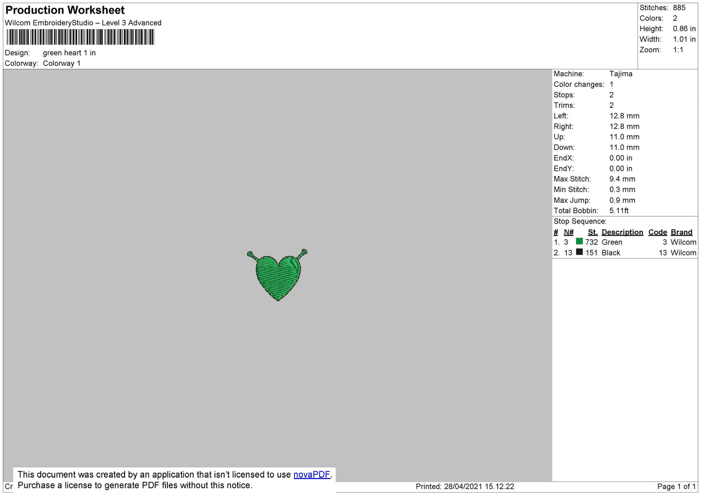 Green Heart Embroidery File 3 size