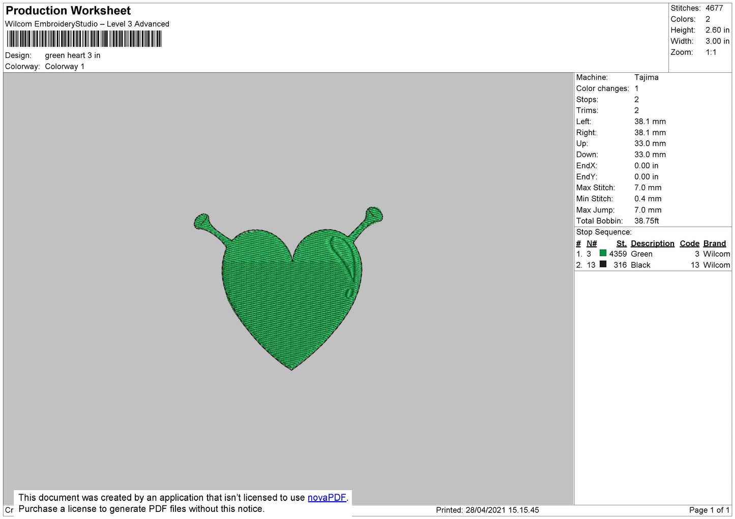 Green Heart Embroidery File 3 size