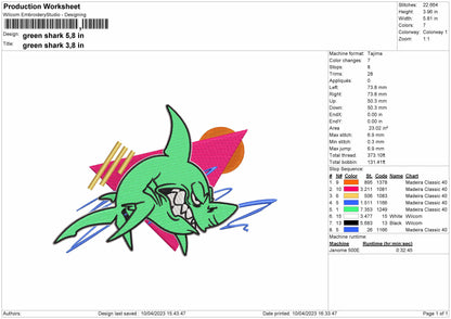 Green Shark Embroidery File 6 sizes