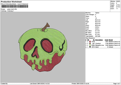 Apple Skull Embroidery File 6 sizes
