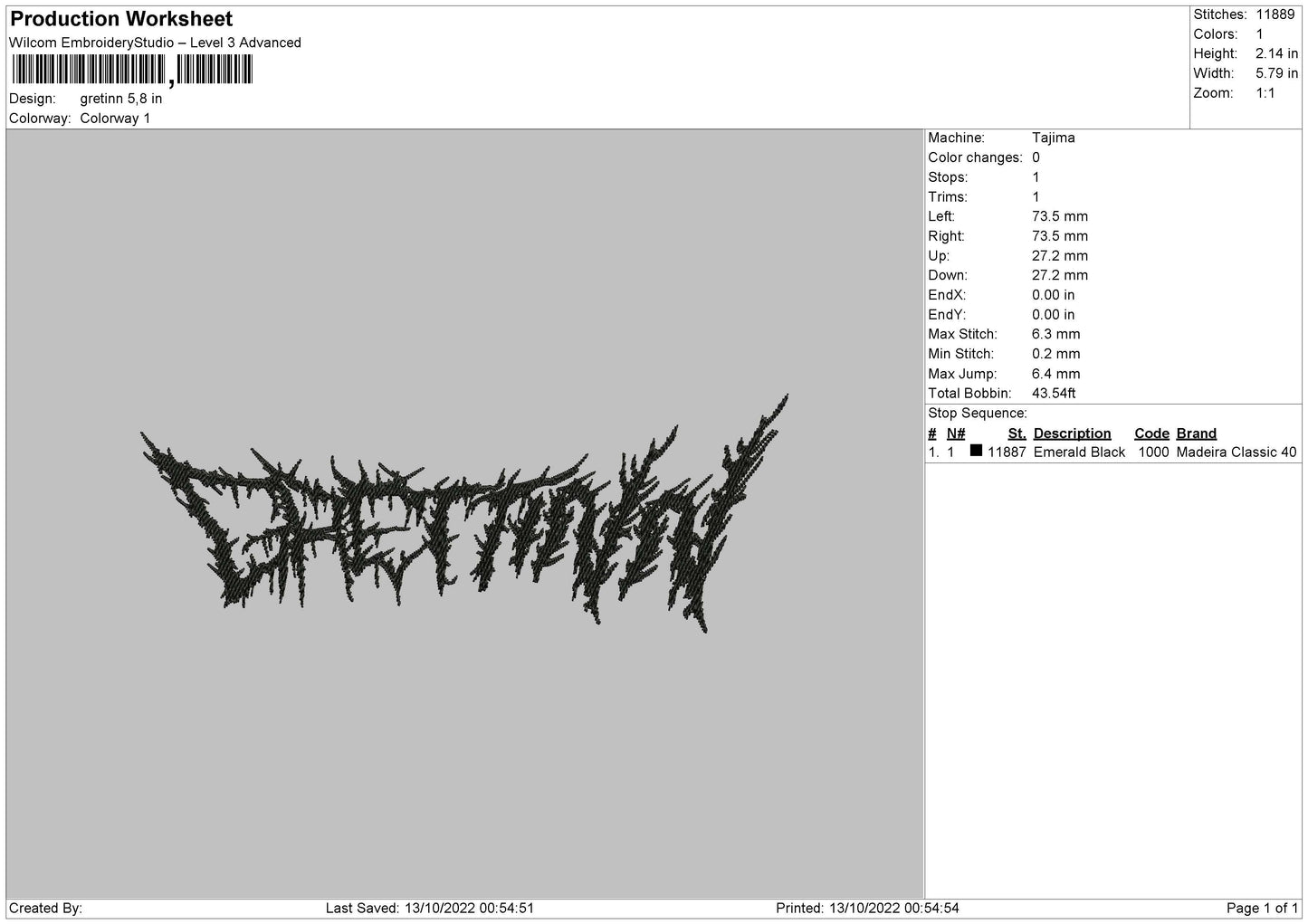 Gretinn Emboidery File 6 sizes