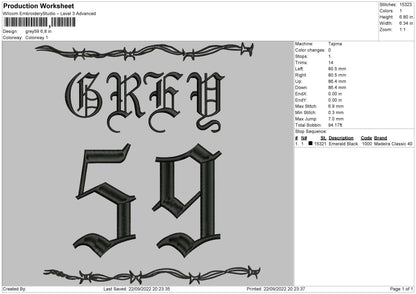 Grey 59 Embroidery File 6 sizes