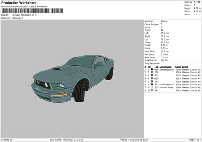 Grey Car Embroidery File 6 sizes