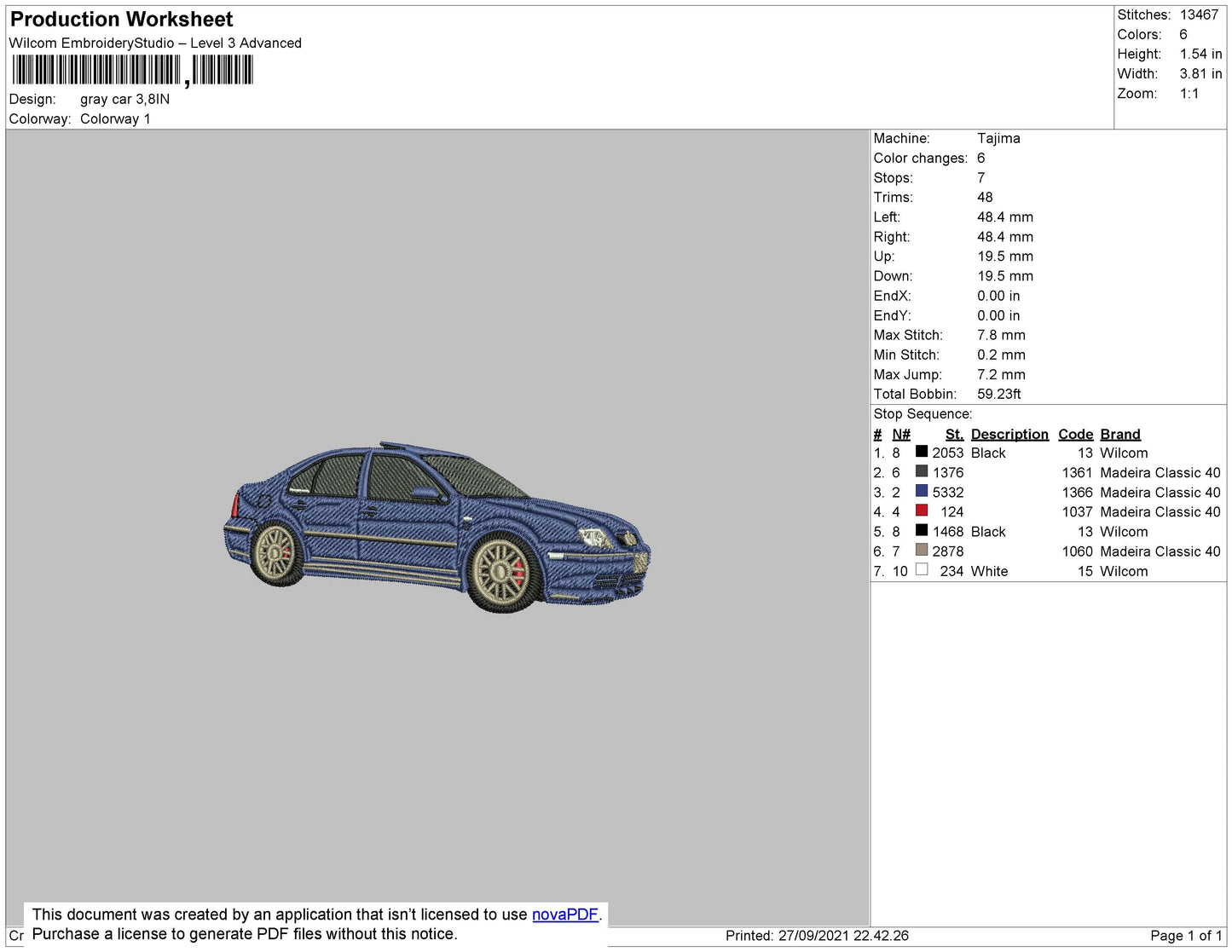 Grey Car Embroidery File 4 size