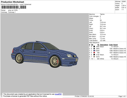 Grey Car Embroidery File 4 size