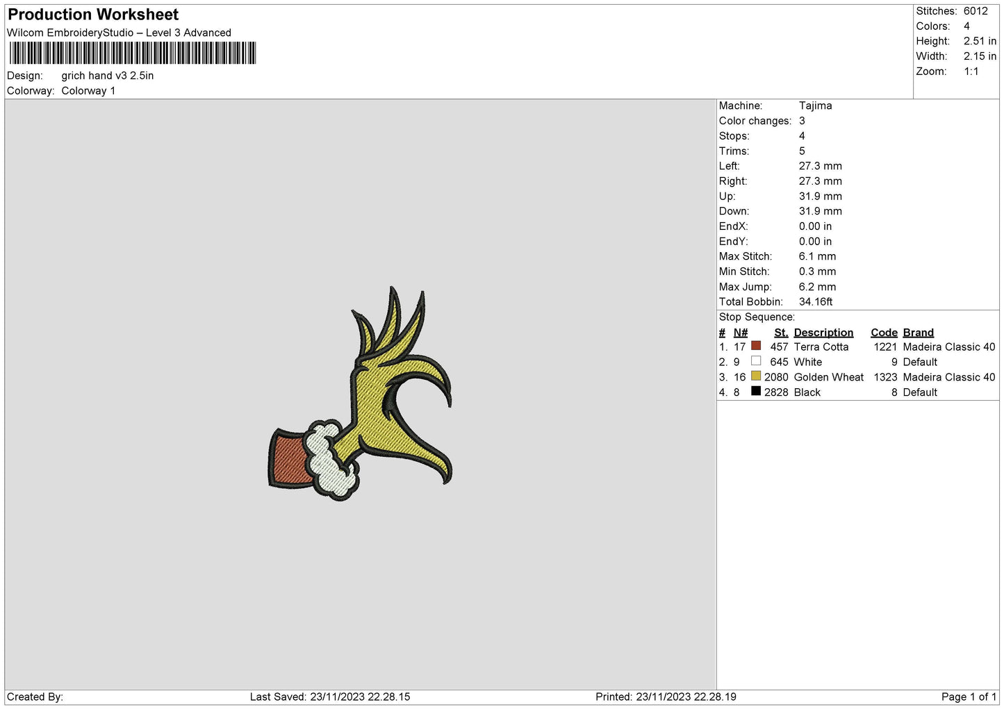 Grinch Hand V3 Embroidery File 6 sizes