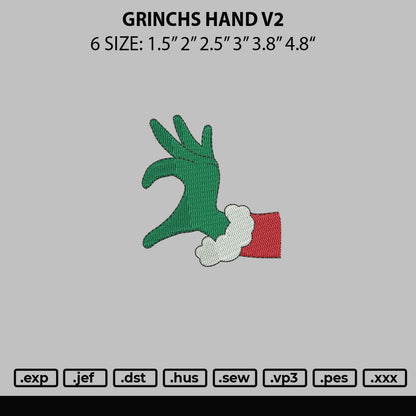Grinchs Hand V2 Embroidery File 6 sizes