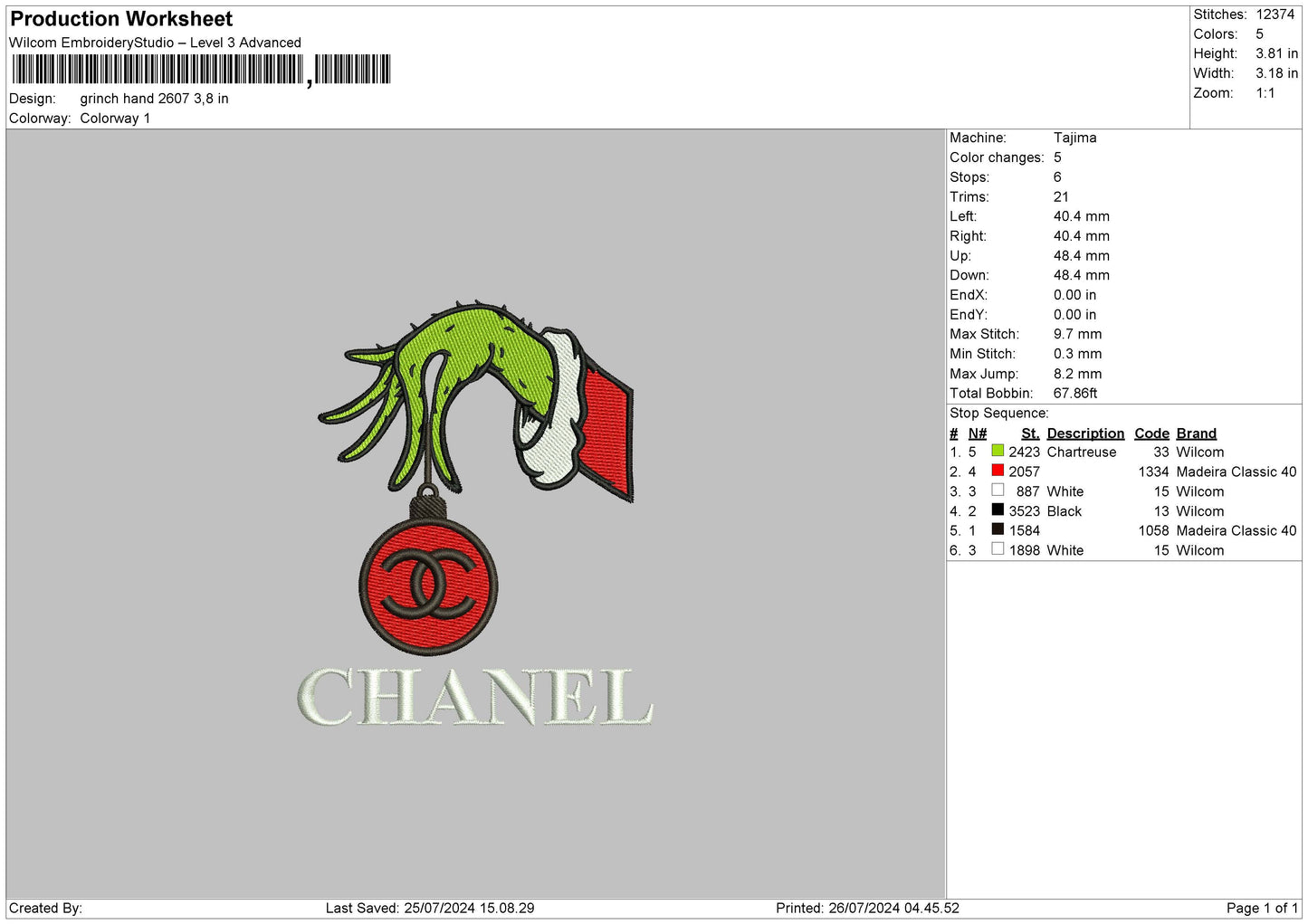 Grinch Hand 2607 Embroidery File 6 sizes
