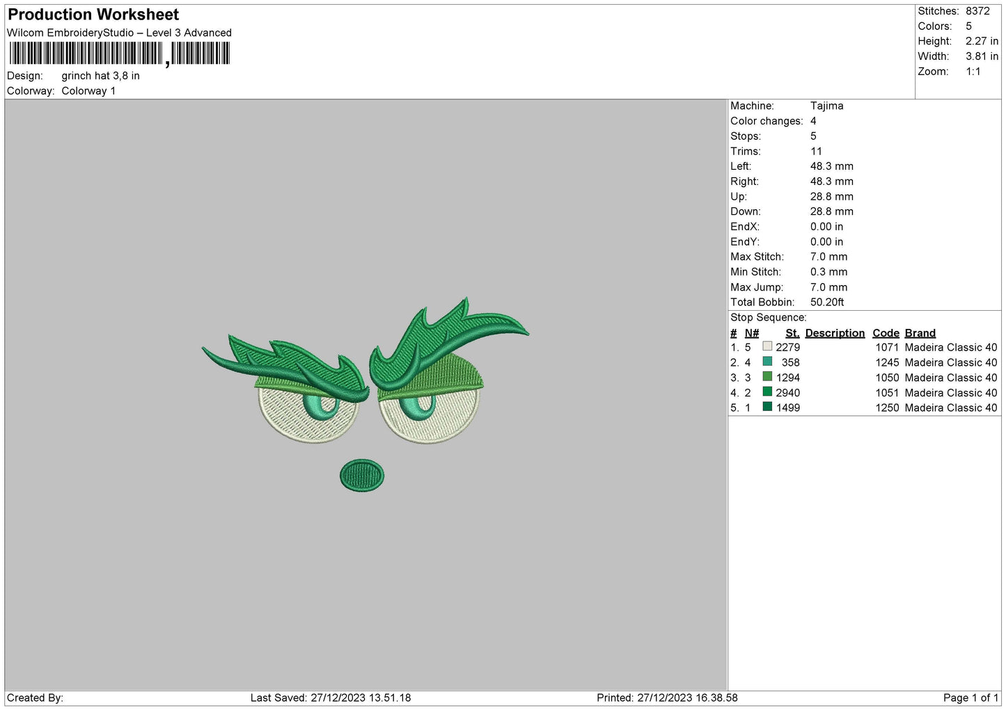 Grinch Hat Embroidery File 6 sizes