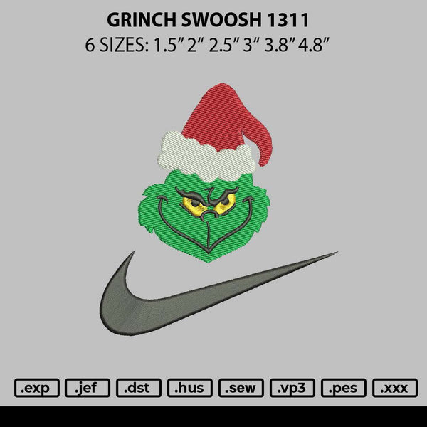 Grinch Swooh 1311 Embroidery File 6 sizes