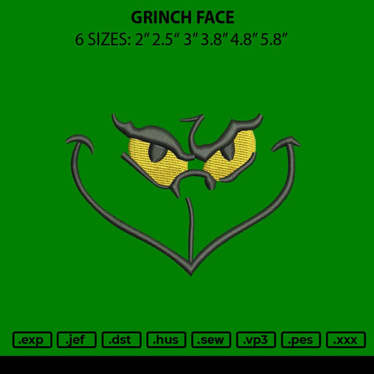 Grinch Face Embroidery File 6 sizes
