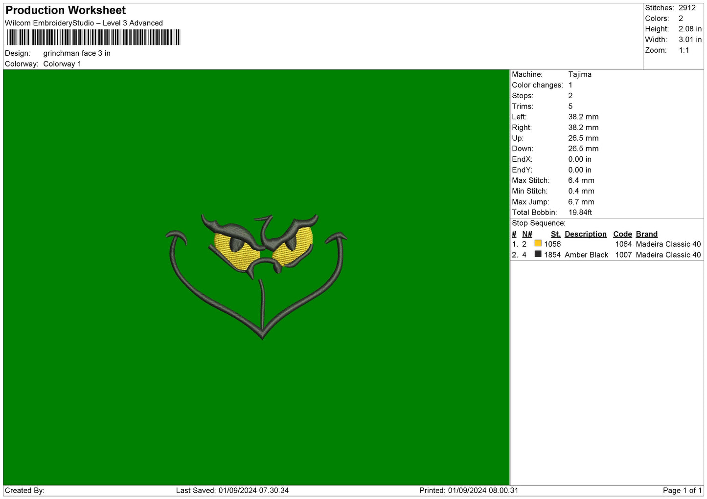 Grinch Face Embroidery File 6 sizes