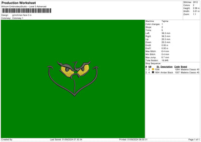 Grinch Face Embroidery File 6 sizes
