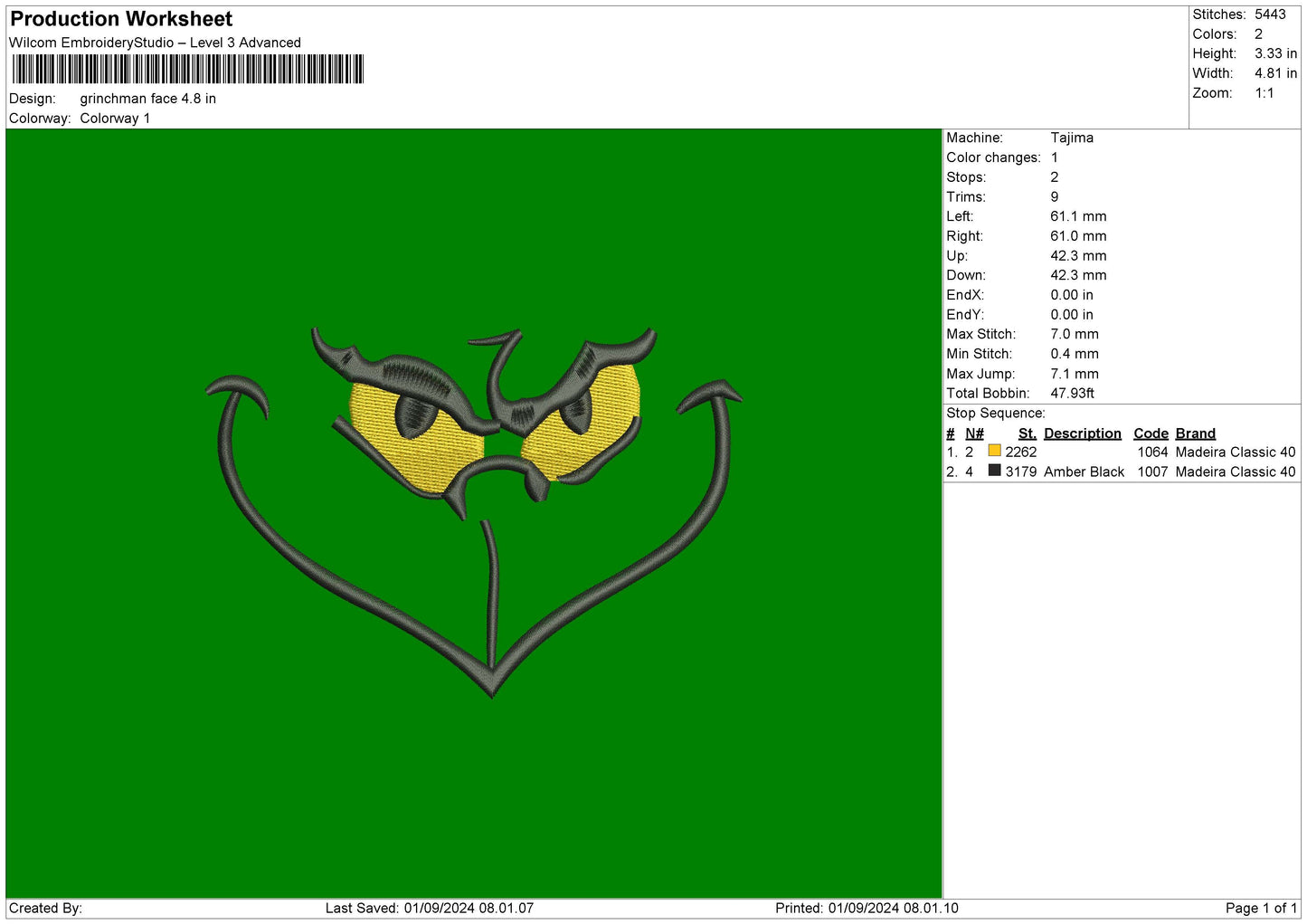 Grinch Face Embroidery File 6 sizes