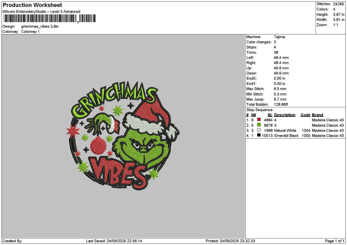 Grinchxmas 2409 Embroidery File 6 sizes