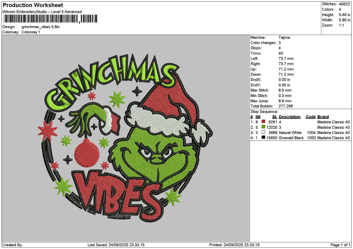 Grinchxmas 2409 Embroidery File 6 sizes
