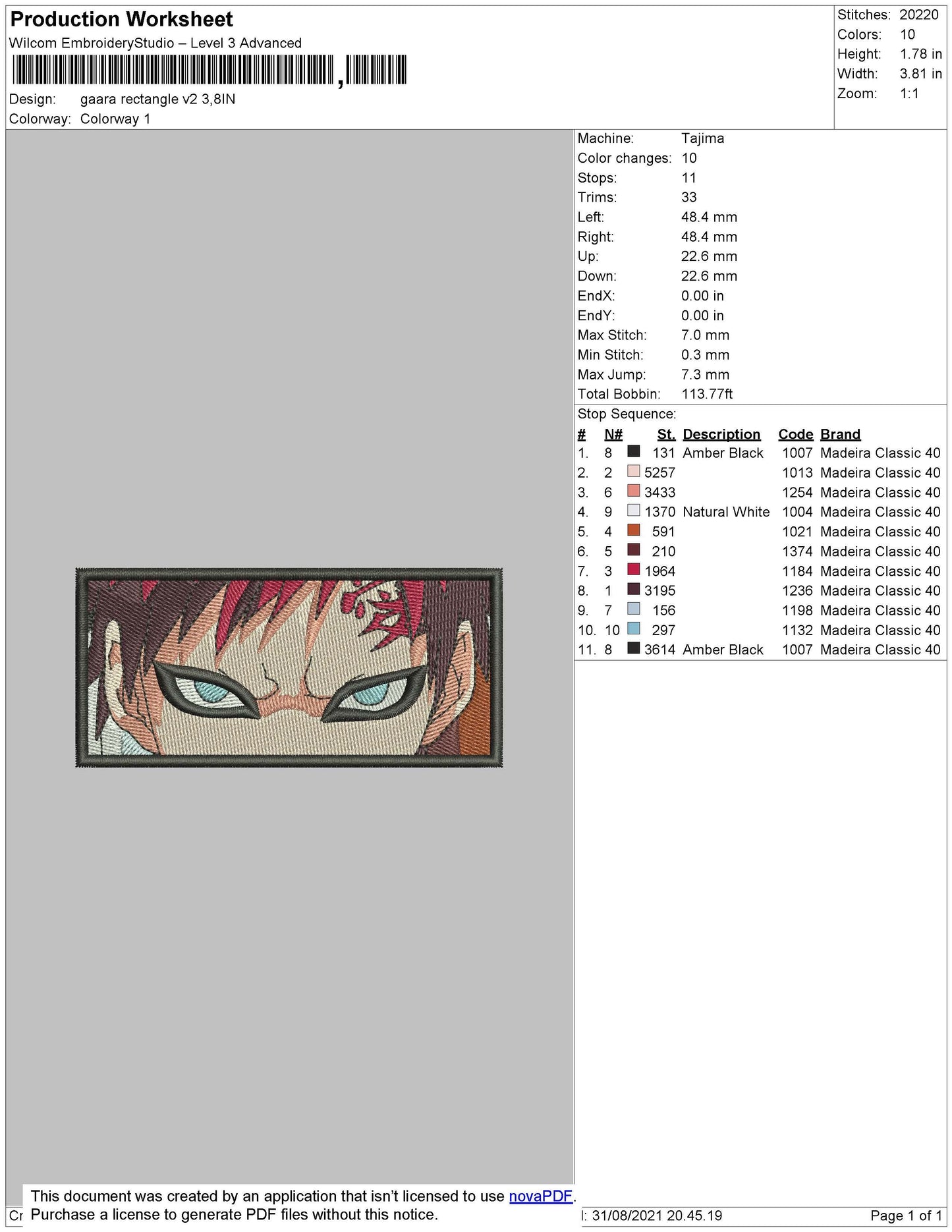 Gaara Rectangle V2 Embroidery File 4 size