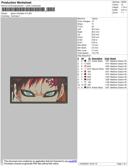 Gaara Rectangle V2 Embroidery File 4 size