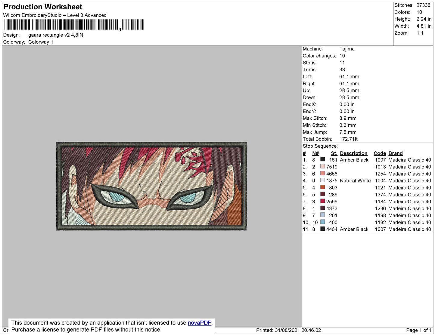 Gaara Rectangle V2 Embroidery File 4 size