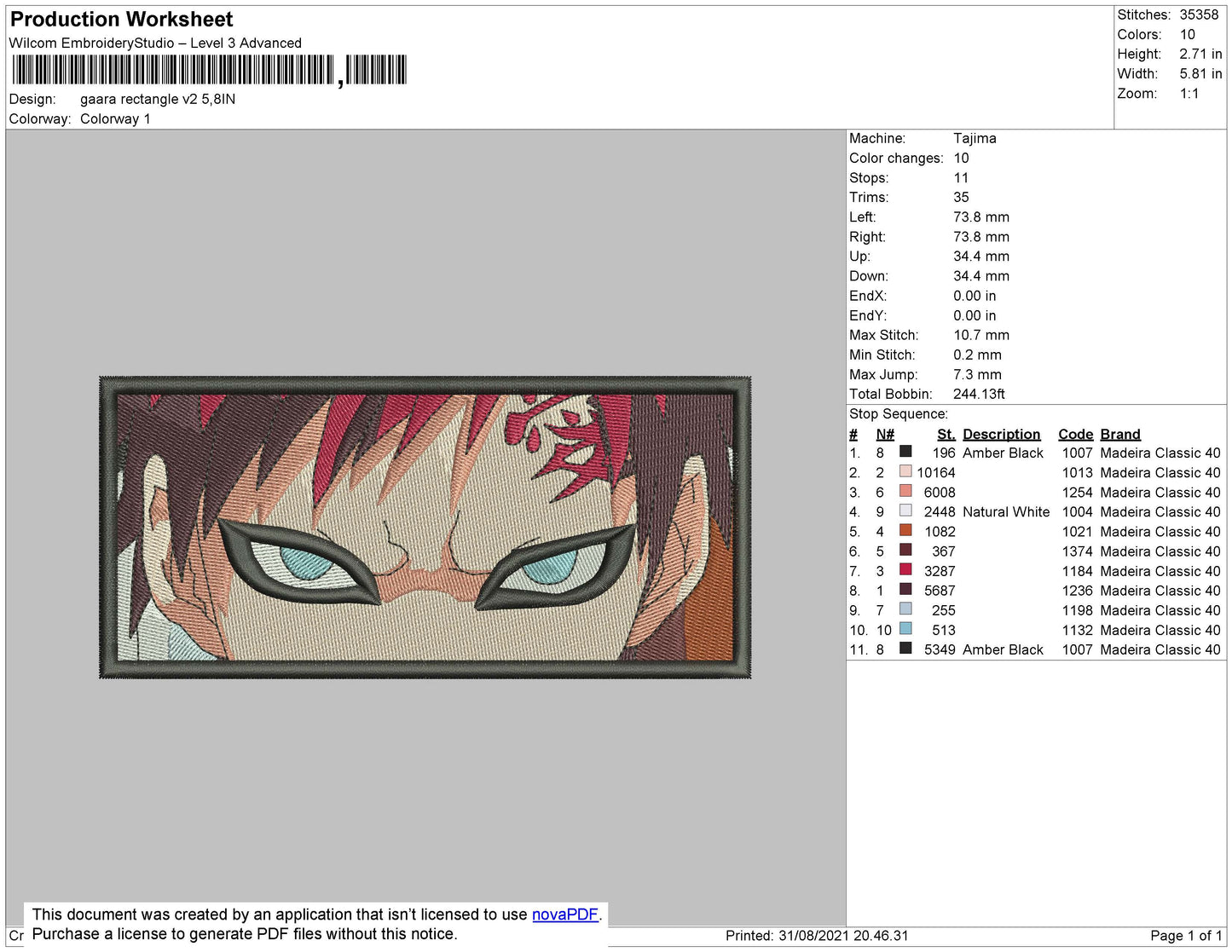 Gaara Rectangle V2 Embroidery File 4 size