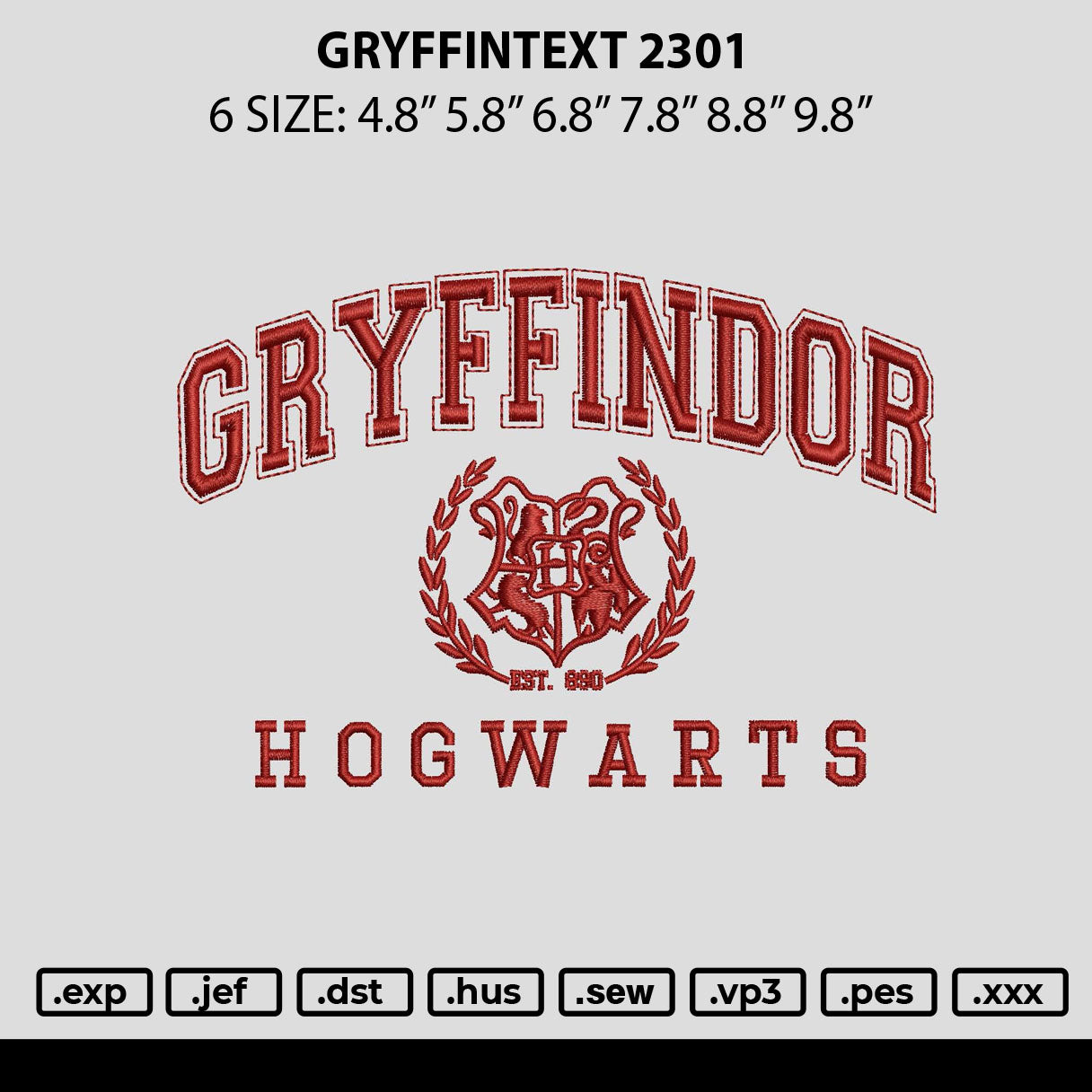 Gryffintext 2301 Embroidery File 6 sizes
