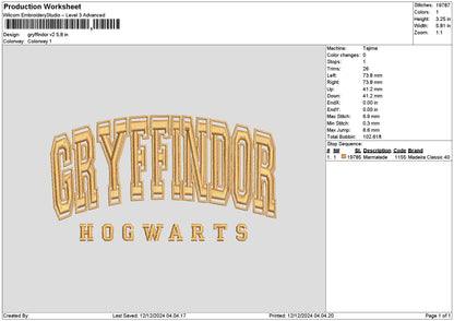 Gryffindortext 02 Embroidery File 6 sizes