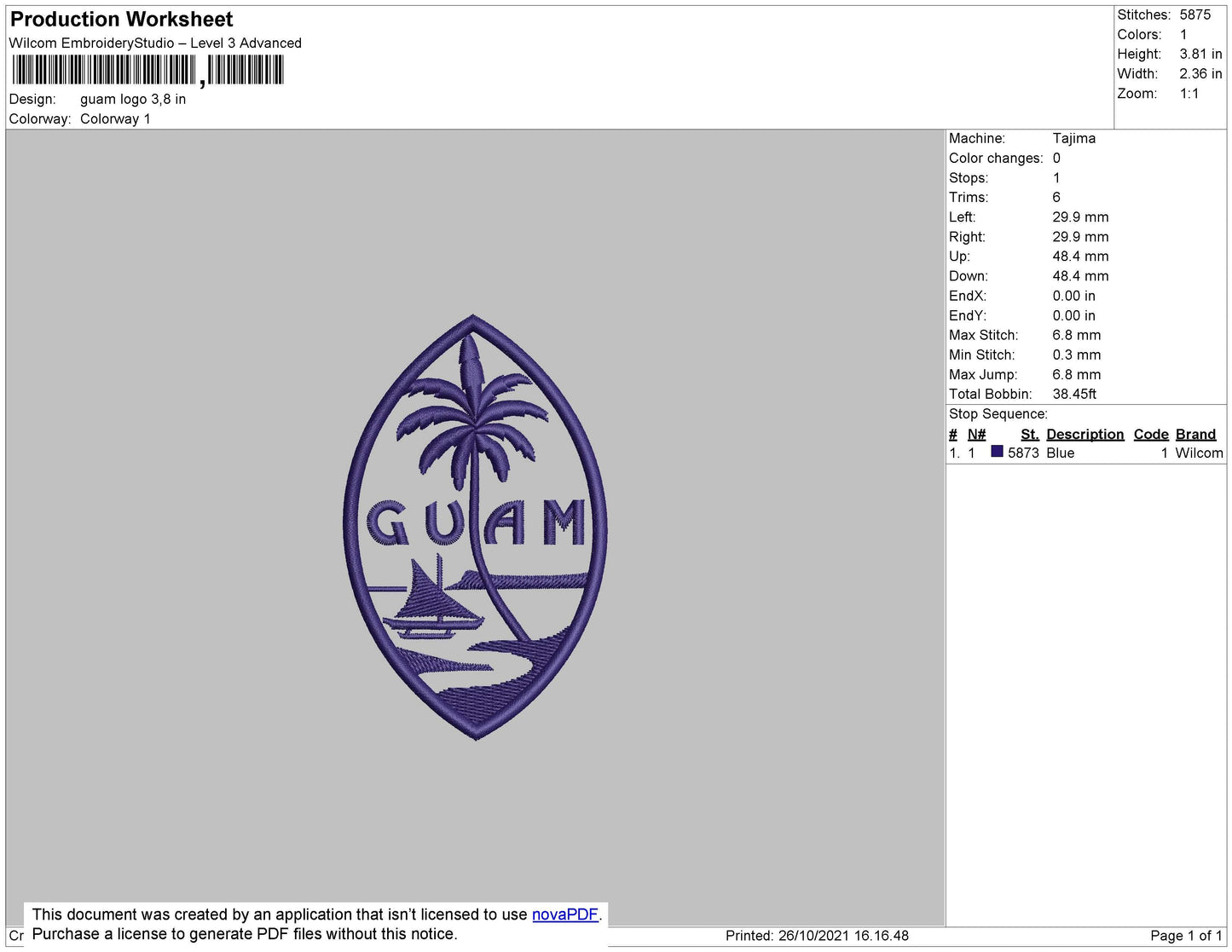 Guam Logo Embroidery File 4 size