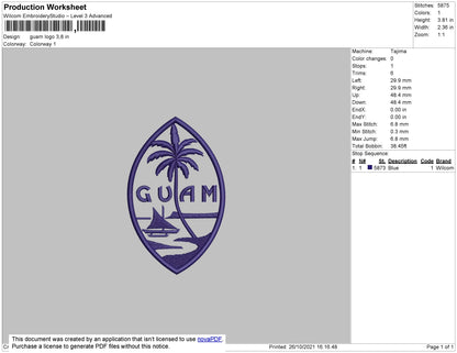 Guam Logo Embroidery File 4 size
