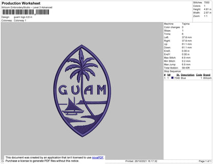 Guam Logo Embroidery File 4 size