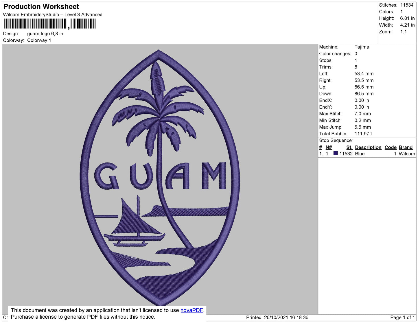 Guam Logo Embroidery File 4 size