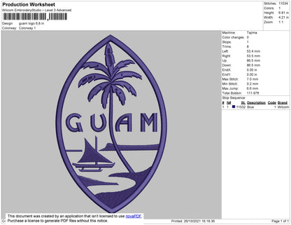 Guam Logo Embroidery File 4 size