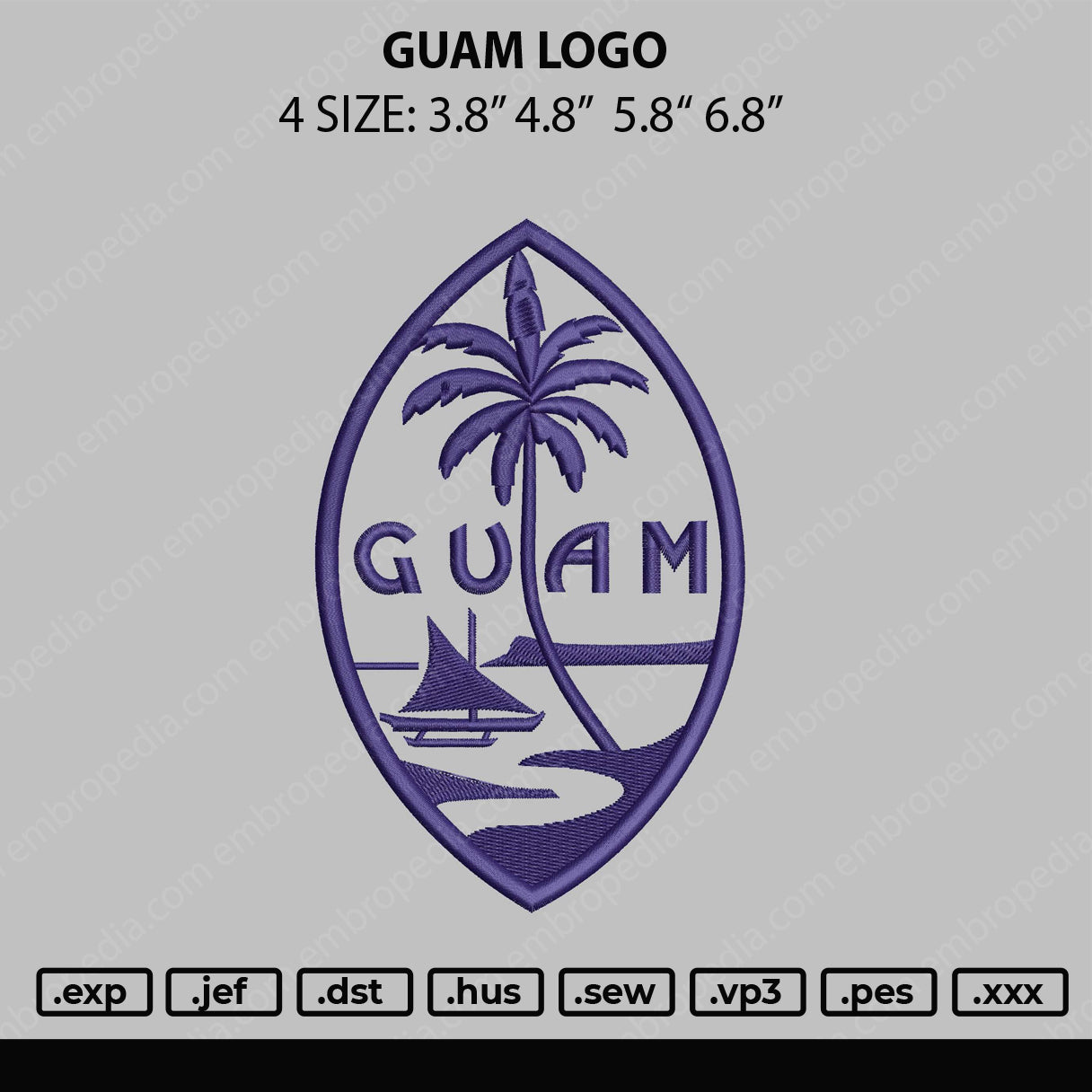 Guam Logo Embroidery File 4 size