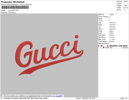 Gucc1002 Embroidery File 4 size