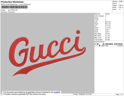 Gucc1002 Embroidery File 4 size