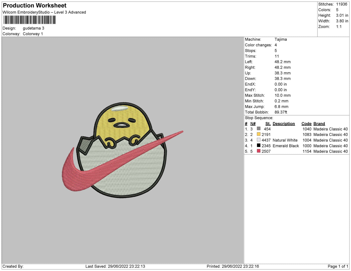 Gudetama Embroidery File 4 sizes