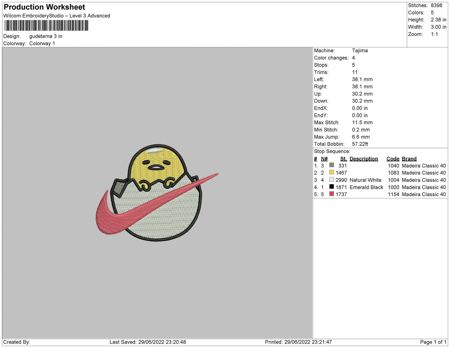 Gudetama Embroidery File 4 sizes