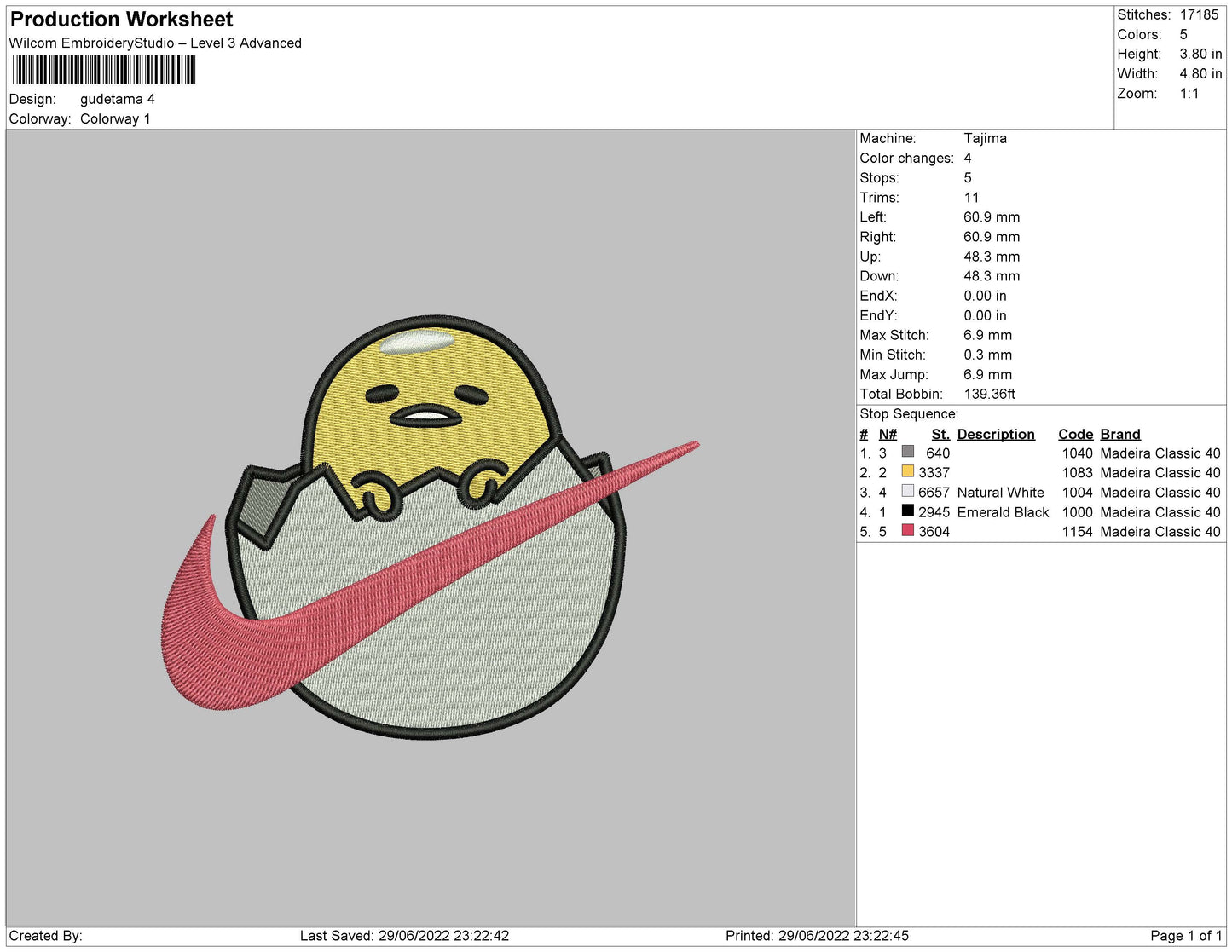 Gudetama Embroidery File 4 sizes