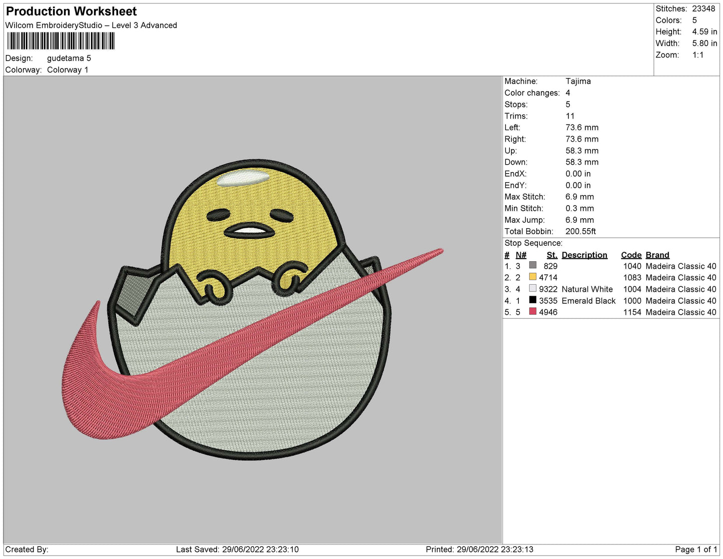 Gudetama Embroidery File 4 sizes