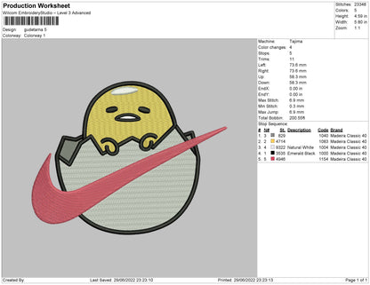 Gudetama Embroidery File 4 sizes