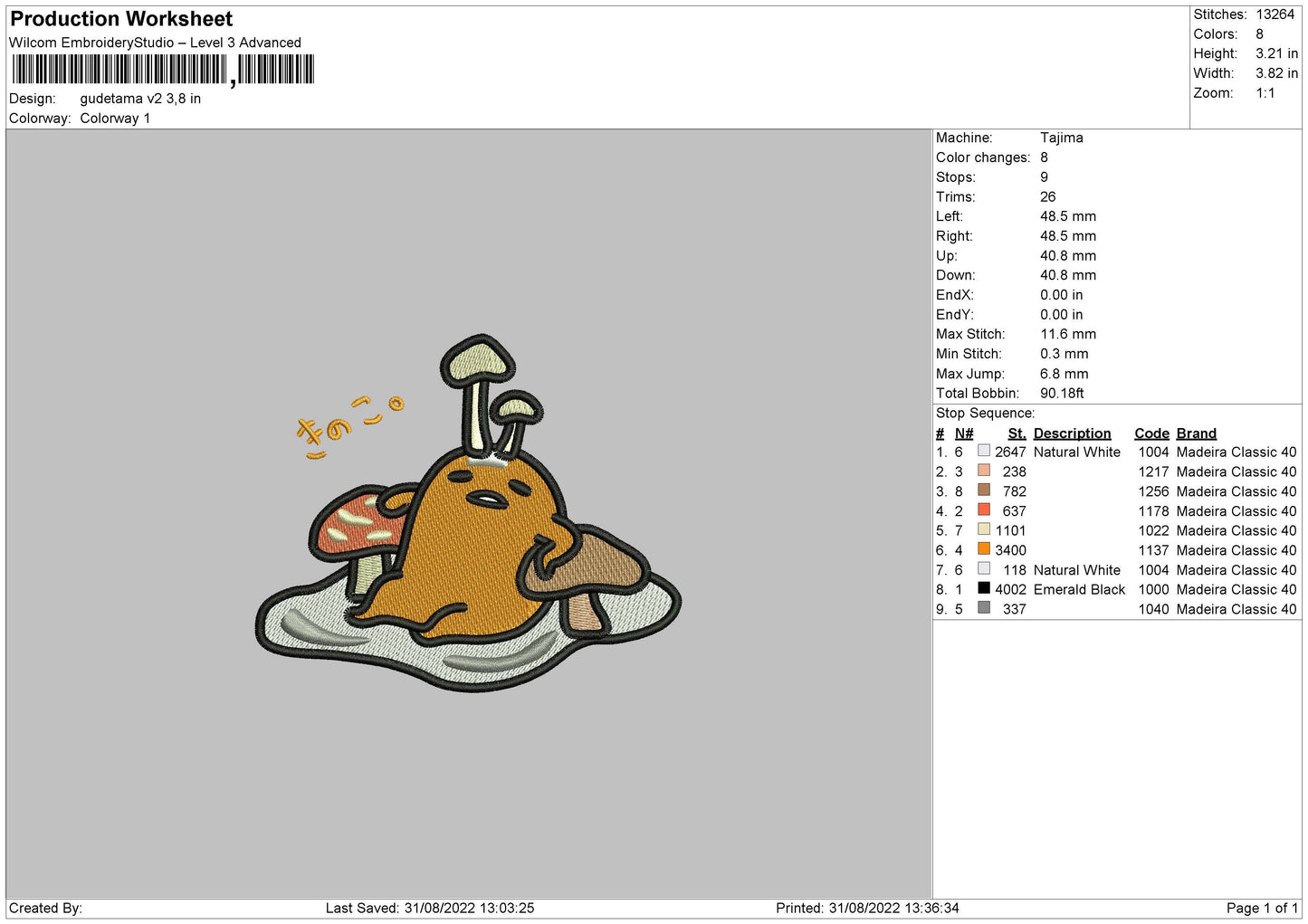 Gudetama V2 Embroidery File 5 sizes