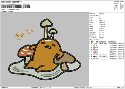 Gudetama V2 Embroidery File 5 sizes