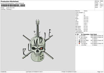 Guitarskull Embroidery File 6 sizes