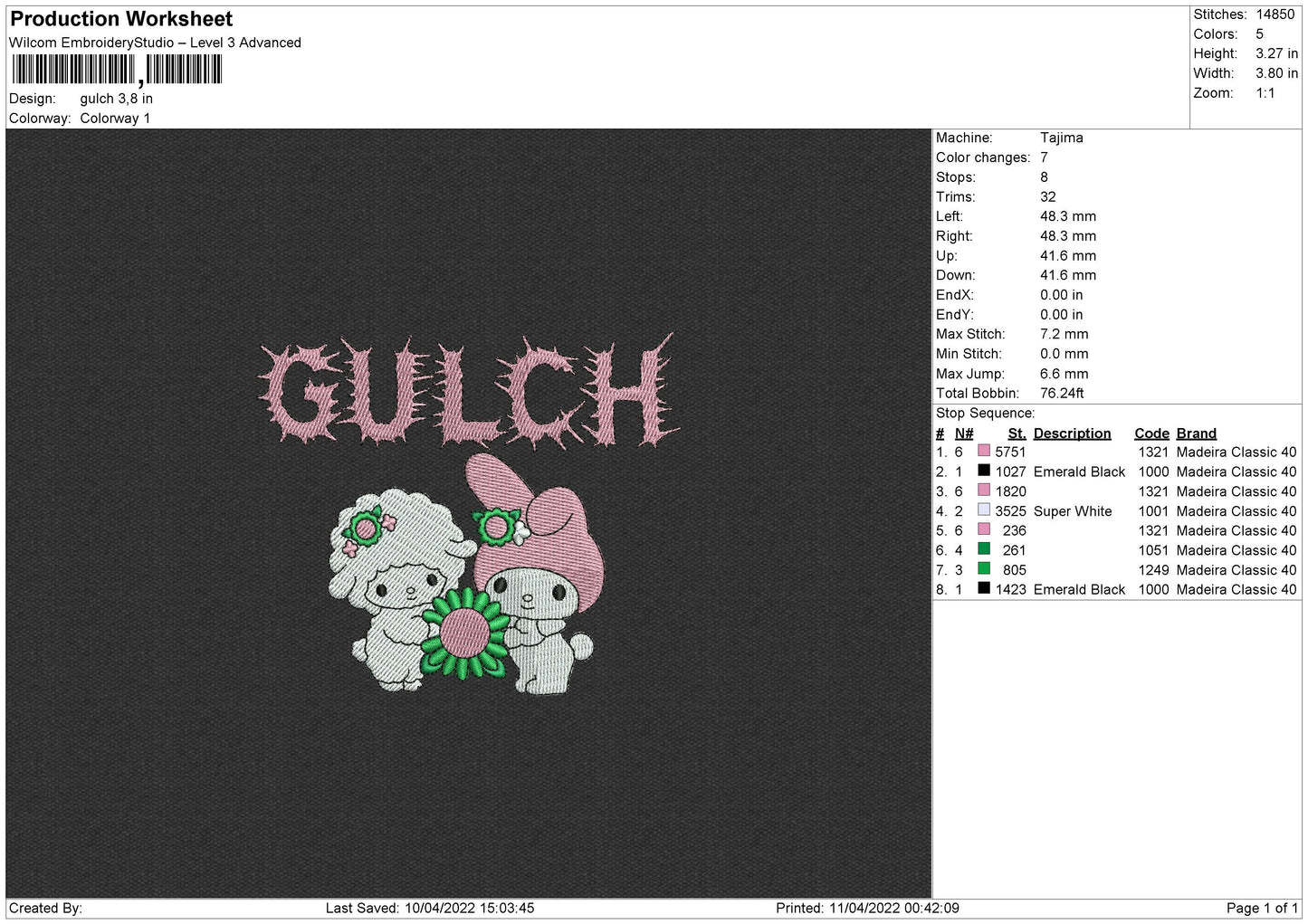 Gulch Embroidery File 4 size
