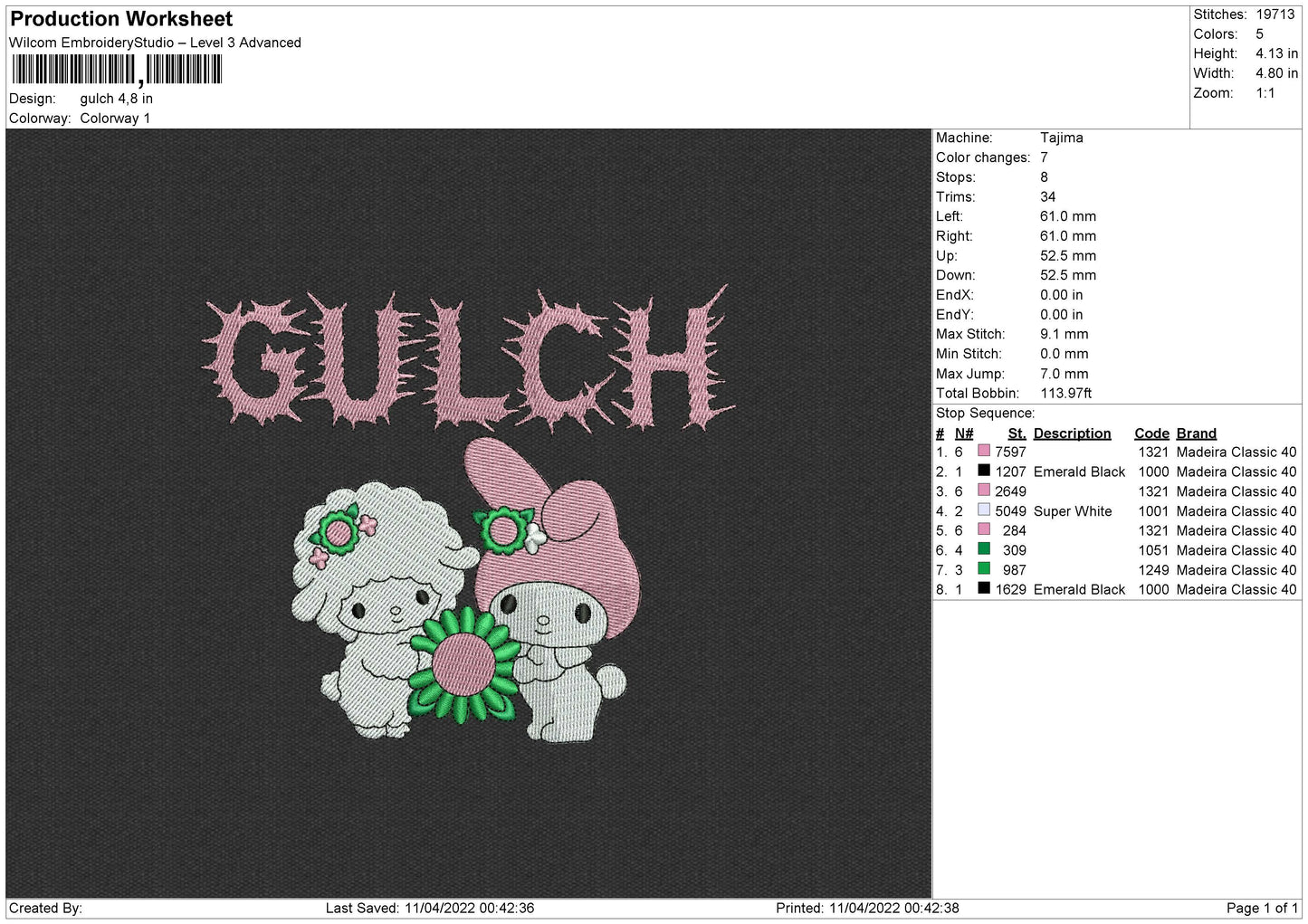 Gulch Embroidery File 4 size