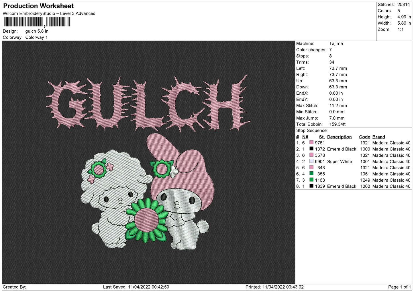 Gulch Embroidery File 4 size