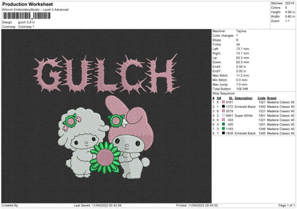 Gulch Embroidery File 4 size
