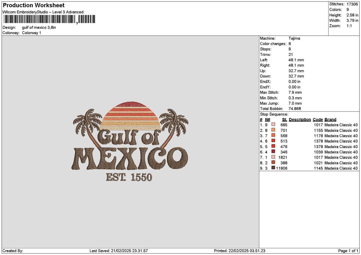 Gulftext 2202 Embroidery File 6 sizes