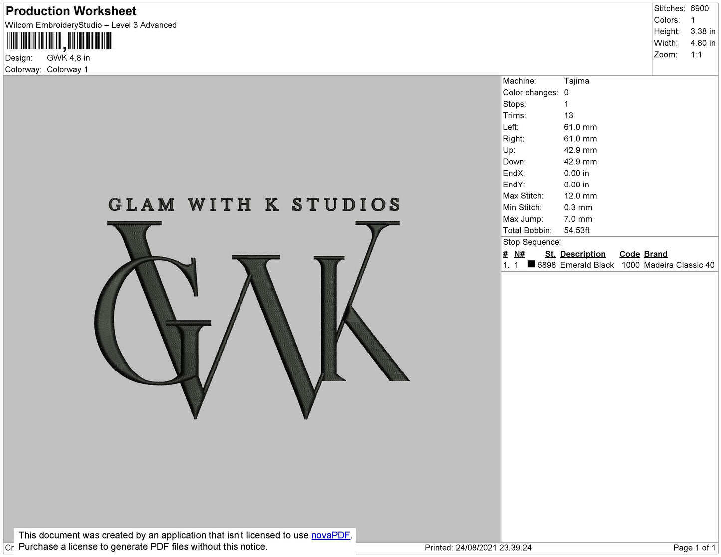 GWK Studios Embroidery File 4 size