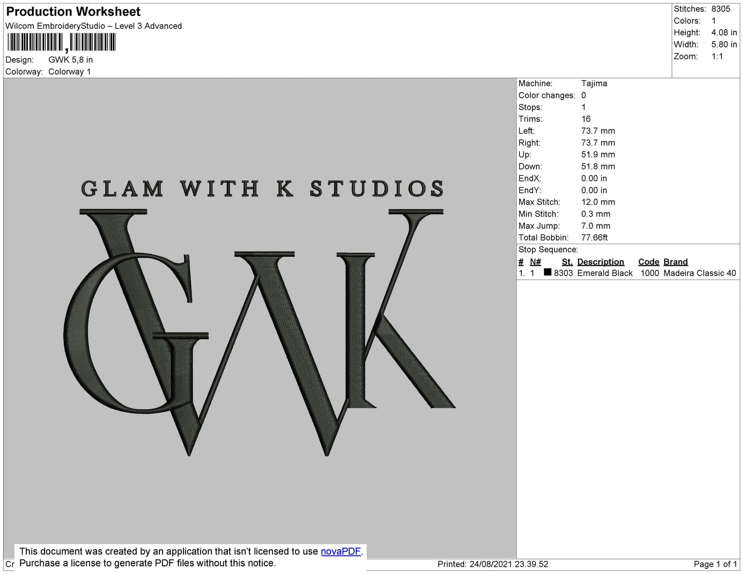 GWK Studios Embroidery File 4 size