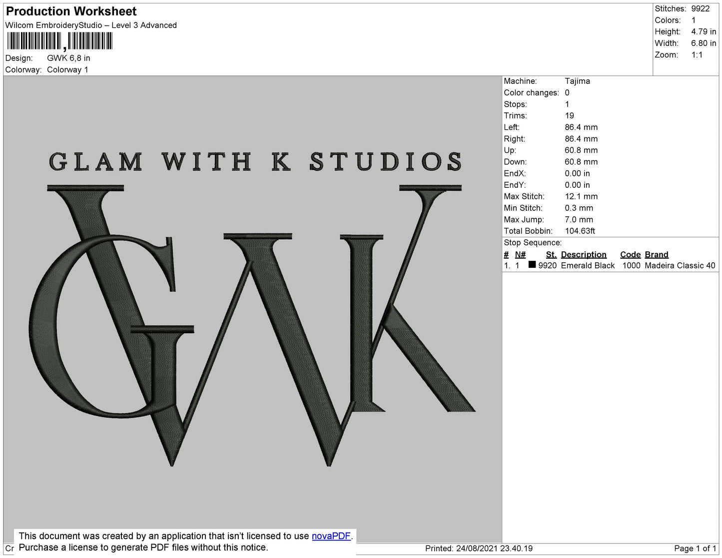 GWK Studios Embroidery File 4 size